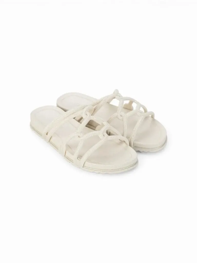 SANDALIA SLIDE CON TIRAS DE CUERDA TRENZADA BEIGE NATURAL DAMA GRENDHA