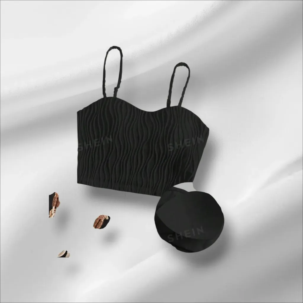 TOP DE TIRAS ACOLCHADA & TEXTURIZADO NEGRO