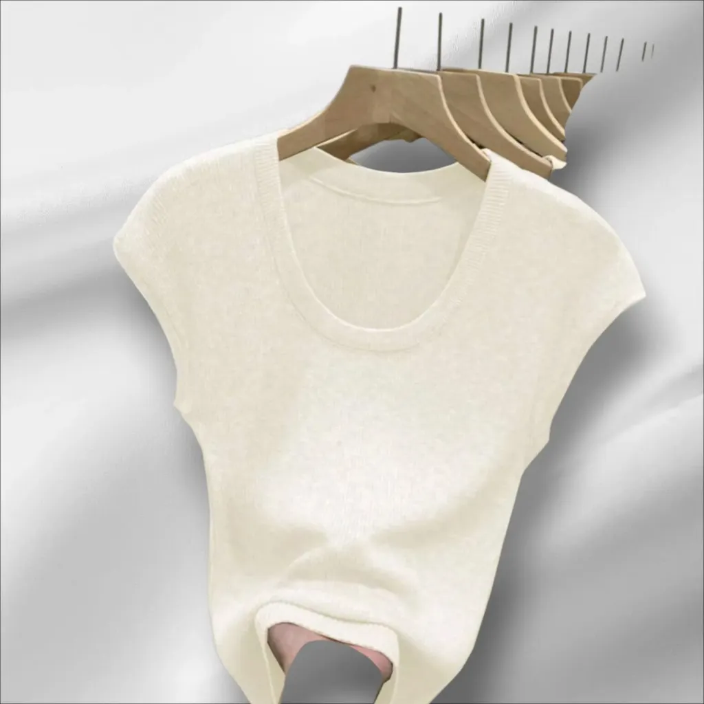 BLUSA CANALE CON CUELLO EN U PRIMAVERA-VERANO MANGA CORTA