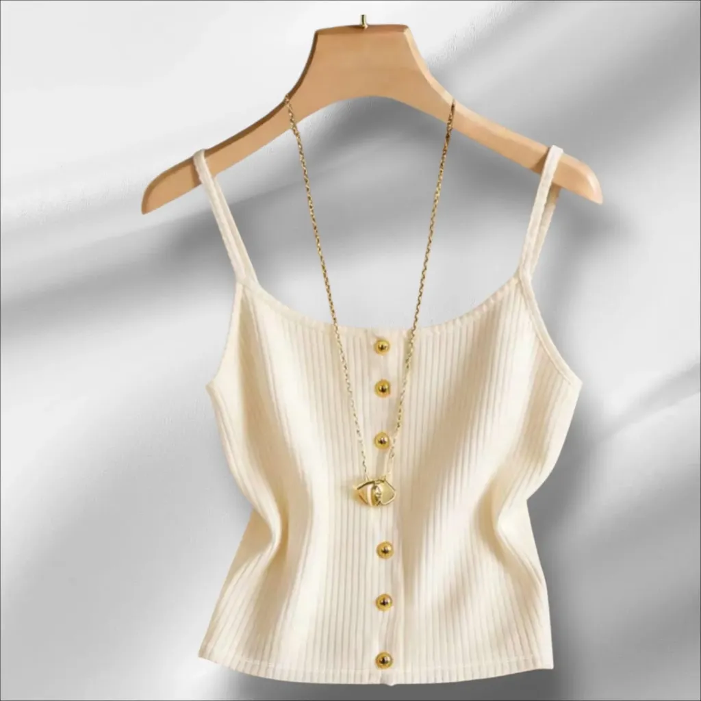 TOP DE TIRANTES EN RIB CON BOTONES DORADO