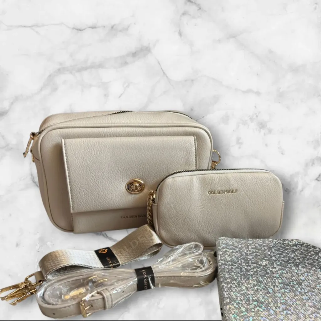 BOLSO CROSSBODY, MINI POUCH CON LLAVERO (Beige)