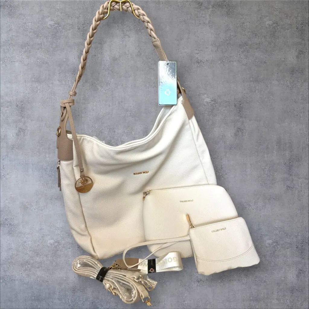 CARTERA DE HOMBRO,NECESER Y MONEDERO DE ASA TRENZADA 3 EN 1