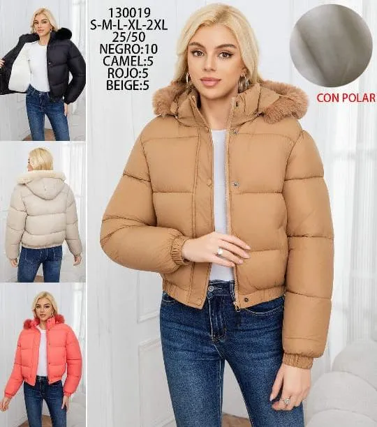 CASACA PUFFER CON FORRO POLAR Y CAPUCHA DE PELUCHE