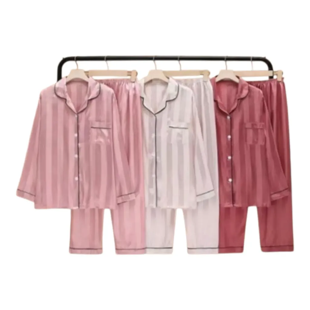 PIJAMA DE SATIN PREMIUM CON RAYAS ELEGANTES