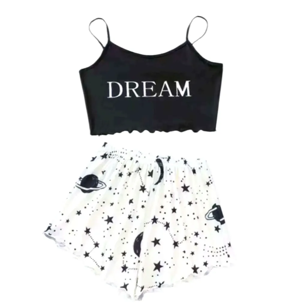 PIJAMA CROP TOP+ SHORTS DE DISEÑOS