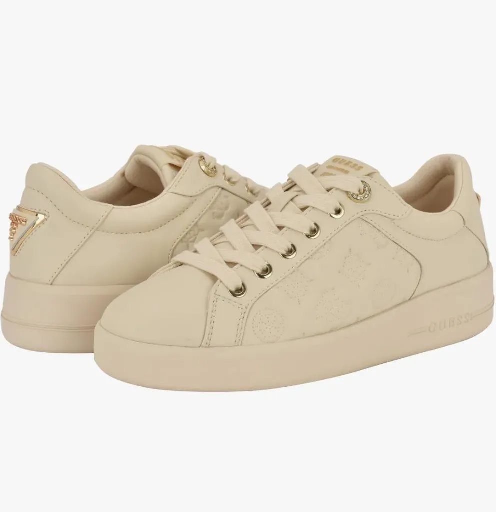 ZAPATILLA CASUALES BEIGE CON LOGOS TIPOS GRABADOSY PLATAFORMA BAJA GUESS